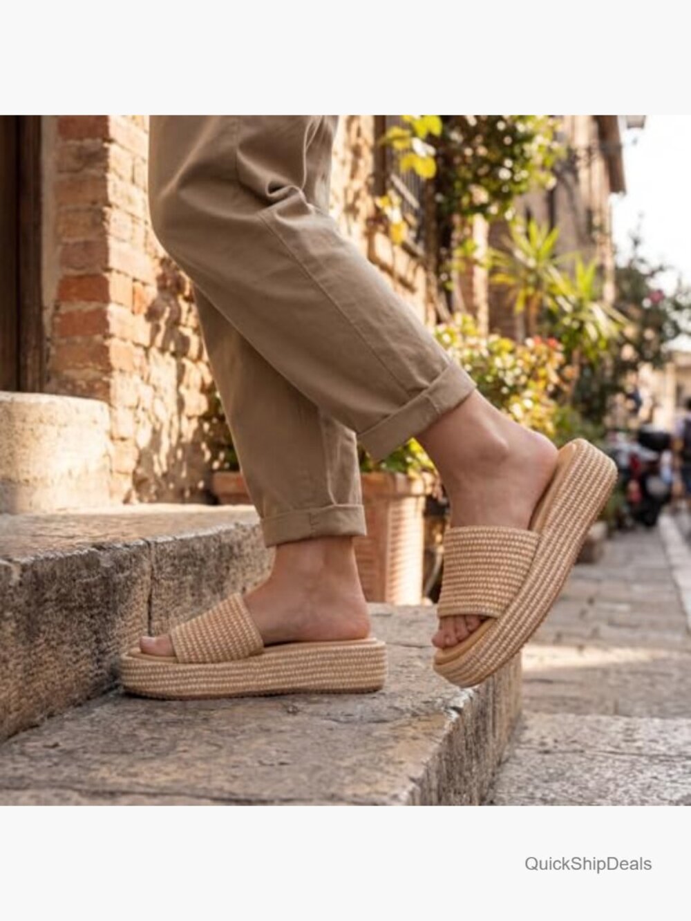 Platform Espadrille Sandals, Woven Straw Flatform Slides, Comfortable Walking - Picture 3 of 7